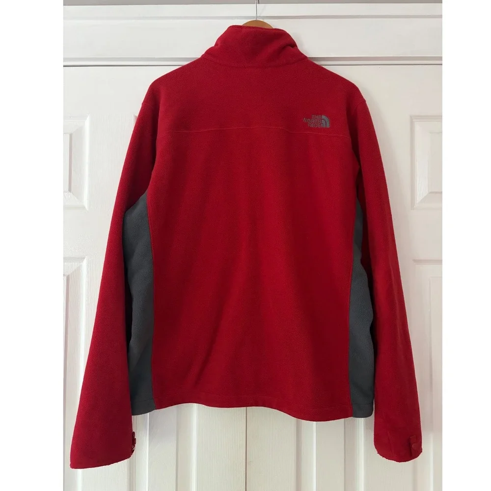 The North Face Mens Full Zip Fleece Jacket Red Grey Mock Neck Hiking Large